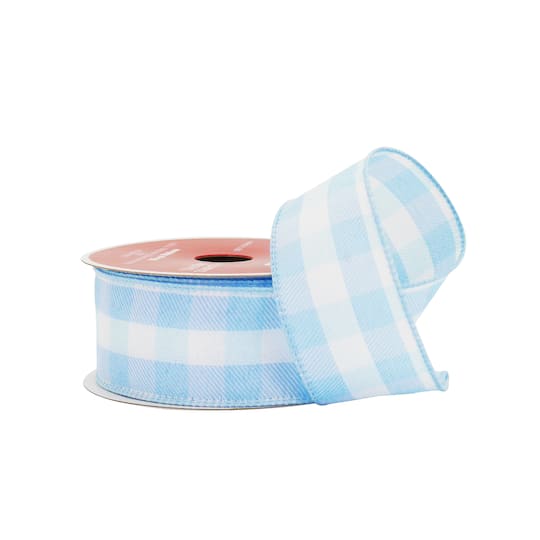 1.5" x 10yd. Blue & White Check Wired Ribbon by Celebrate It®